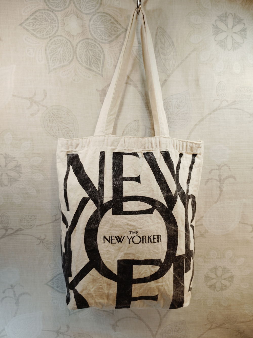 Cream Canvas Shoulder Tote with Black Logo Print